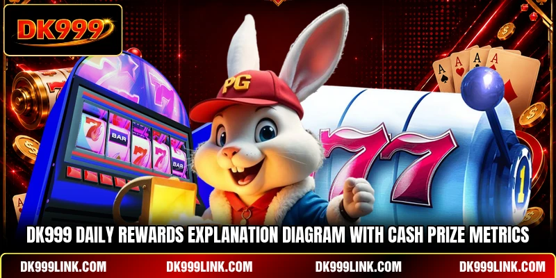 DK999 Daily Rewards explanation diagram with cash prize metrics