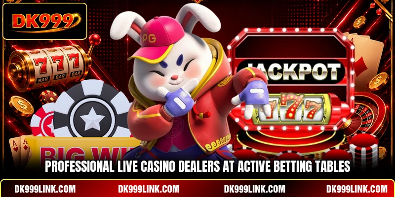 Professional live casino dealers at active betting tables